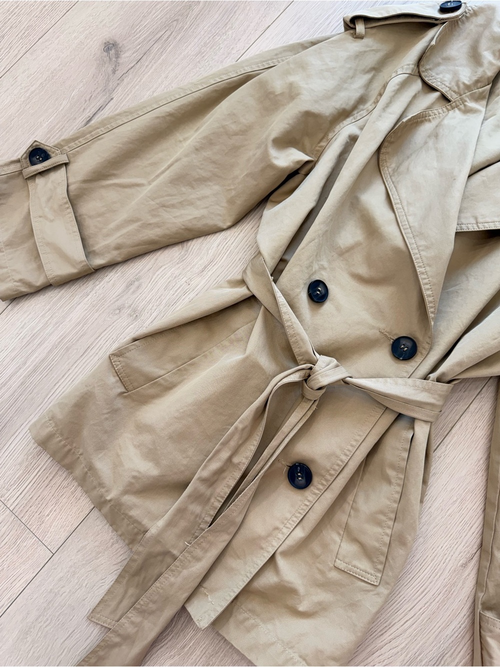 Bailey 44 Tan Double-Breasted Trench Coat with Waist Tie - Picture 2 of 6
